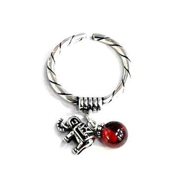 THAI SILVER Elephant & Natural Red Agate 'RELY ON ME' Ring